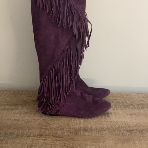 NWOB Sam Edelman Purple Suede Fringe OTK Boots, 8 - Picture 2 of 8